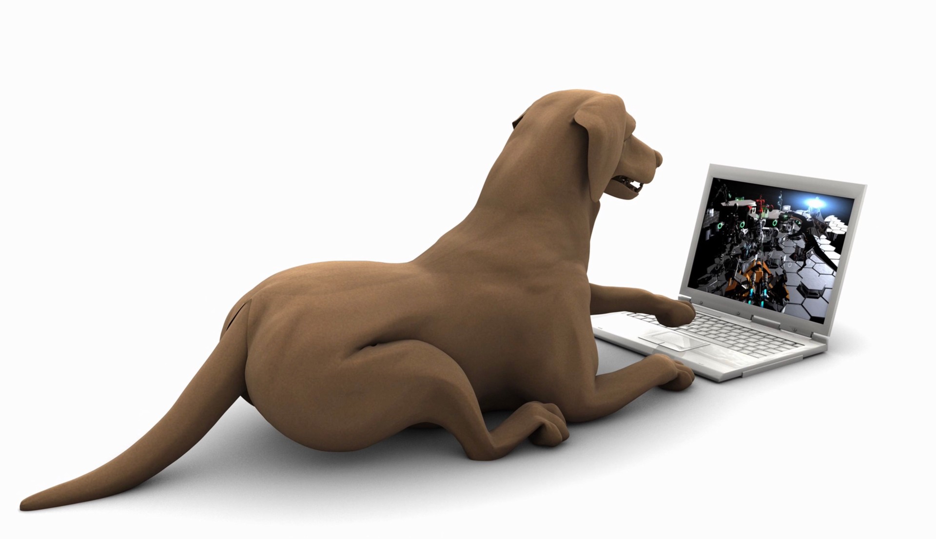 Smart Dog Playing Game on Laptop